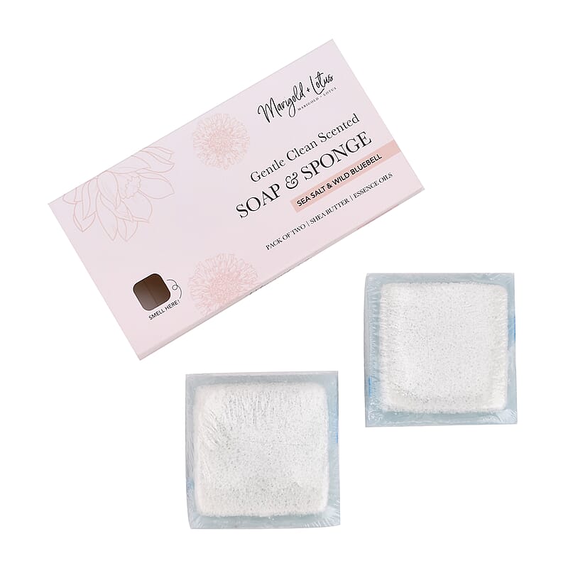 Marigold and Lotus 2 Pack Mixed Aroma 2 in 1 Soap Sponge with Sea Salt and Wild Bluebell - Blue