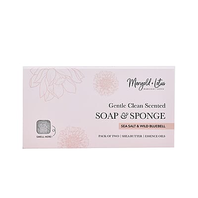 Marigold and Lotus 2 Pack Mixed Aroma 2 in 1 Soap Sponge with Sea Salt and Wild Bluebell - Blue
