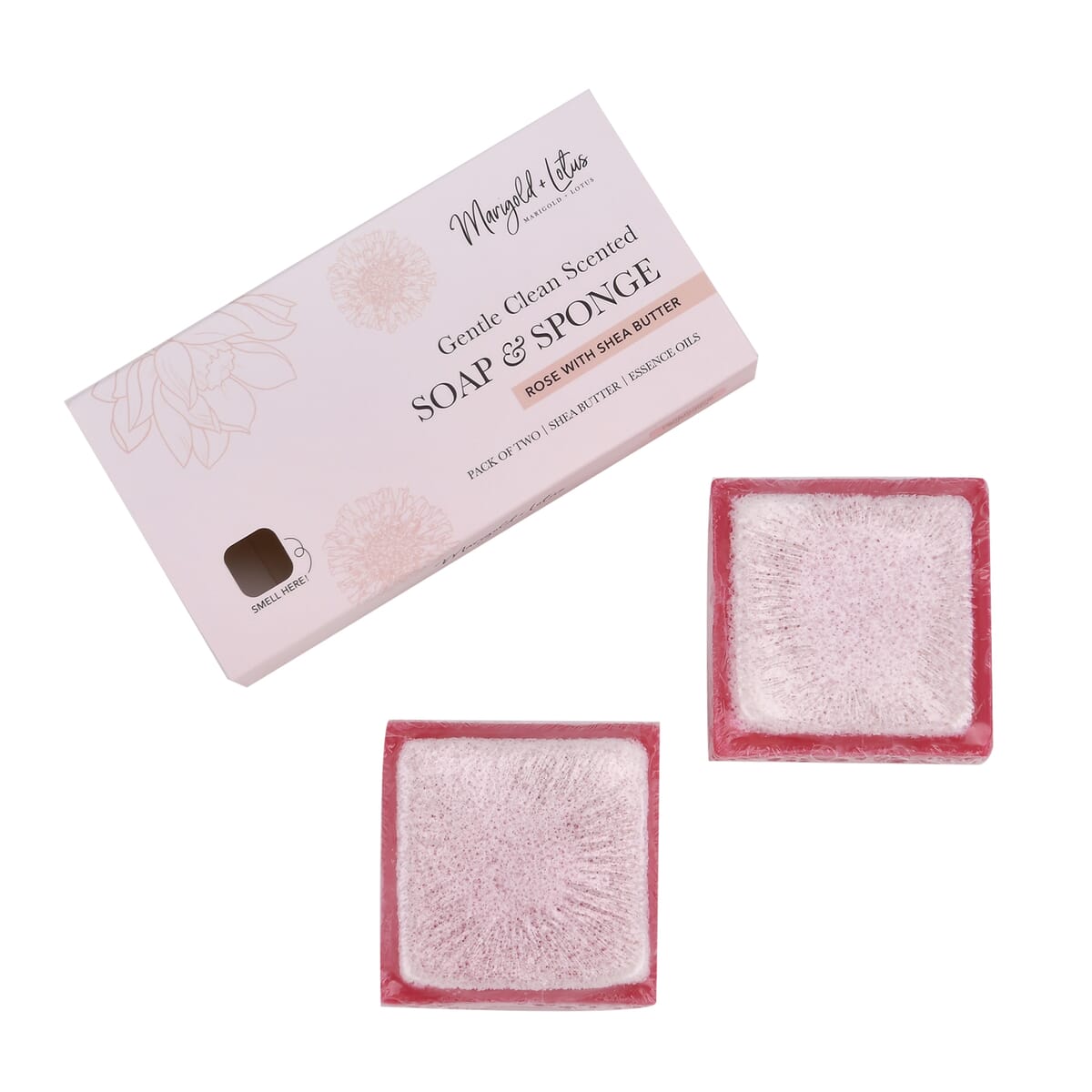 Marigold and Lotus 2 Pack Mixed Aroma 2 in 1 Soap Sponge with Rose and Shea Butter - Red image number 0