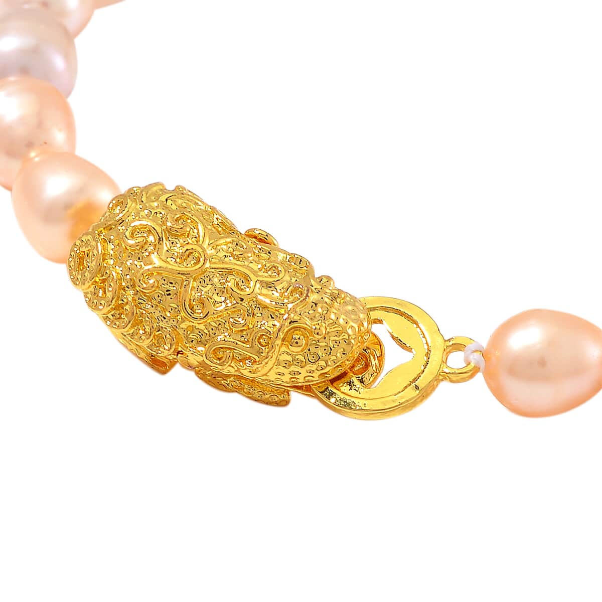 Multi Color Freshwater Pearl Bracelet with Pixiu Charm in Goldtone (6.50 In) image number 3