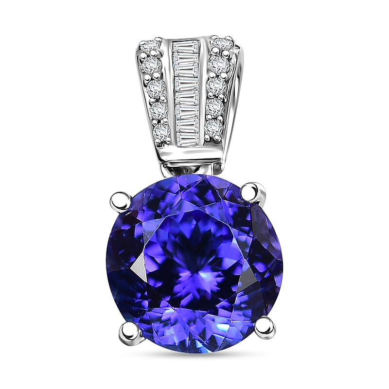 Certified & Appraised Rhapsody AAAA Tanzanite and E-F VS2 Diamond 4.25 ctw Statement Pendant without Chain in 950 Platinum