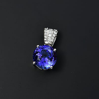 Certified & Appraised Rhapsody AAAA Tanzanite and E-F VS2 Diamond 4.25 ctw Statement Pendant without Chain in 950 Platinum