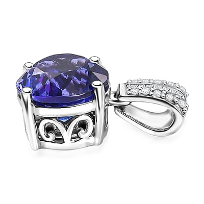 Certified & Appraised Rhapsody AAAA Tanzanite and E-F VS2 Diamond 4.25 ctw Statement Pendant without Chain in 950 Platinum