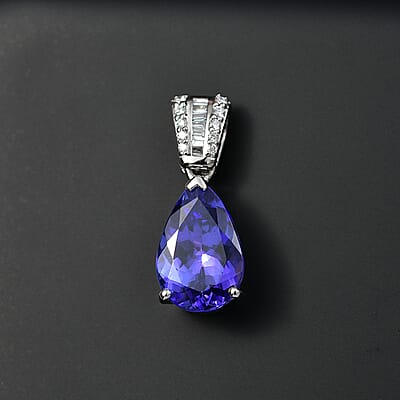Certified & Appraised Rhapsody AAAA Tanzanite and E-F VS2 Diamond 4.25 Ctw Statement Pendant in 950 Platinum