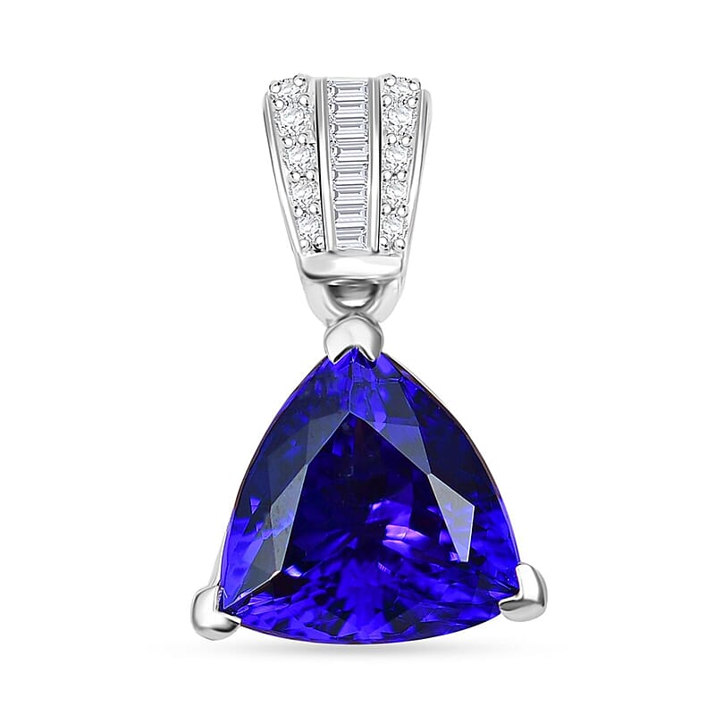 Certified & Appraised Rhapsody AAAA Tanzanite and E-F VS2 Diamond 4.33 ctw Statement Pendant in 950 Platinum