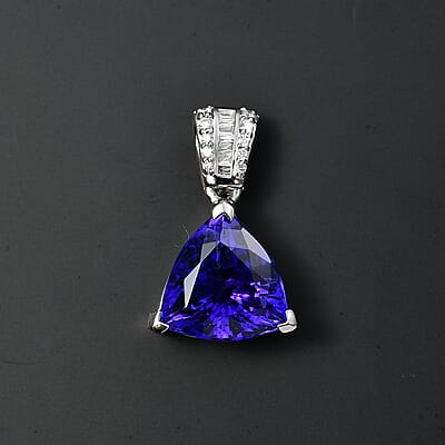 Certified & Appraised Rhapsody AAAA Tanzanite and E-F VS2 Diamond 4.33 ctw Statement Pendant in 950 Platinum