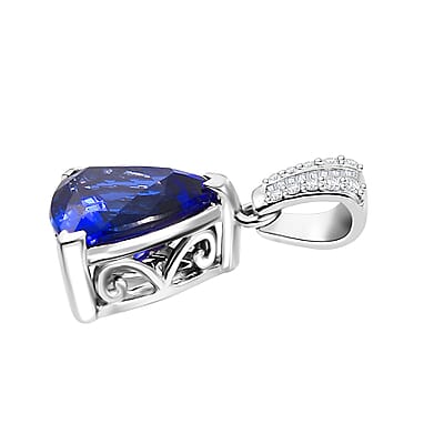 Certified & Appraised Rhapsody AAAA Tanzanite and E-F VS2 Diamond 4.33 ctw Statement Pendant in 950 Platinum