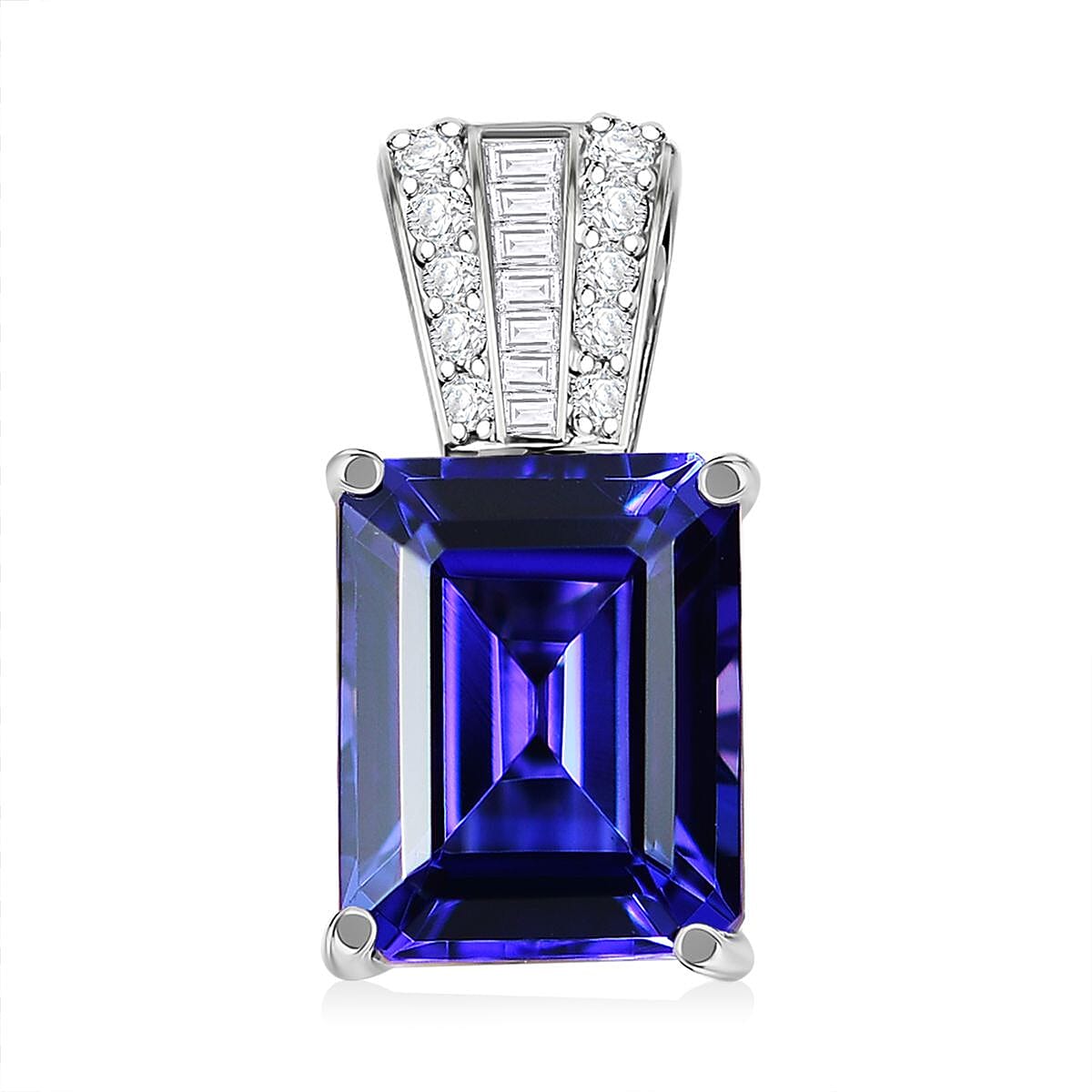 The Jennilee Certified & Appraised Rhapsody AAAA Tanzanite and E-F VS2 Diamond 4.40 ctw Statement Pendant without Chain in 950 Platinum
