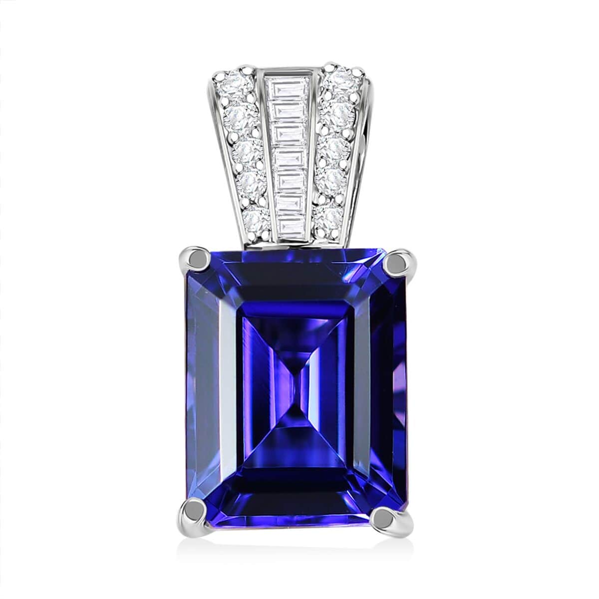 The Jennilee Certified & Appraised Rhapsody AAAA Tanzanite and E-F VS2 Diamond 4.40 ctw Statement Pendant in 950 Platinum image number 0