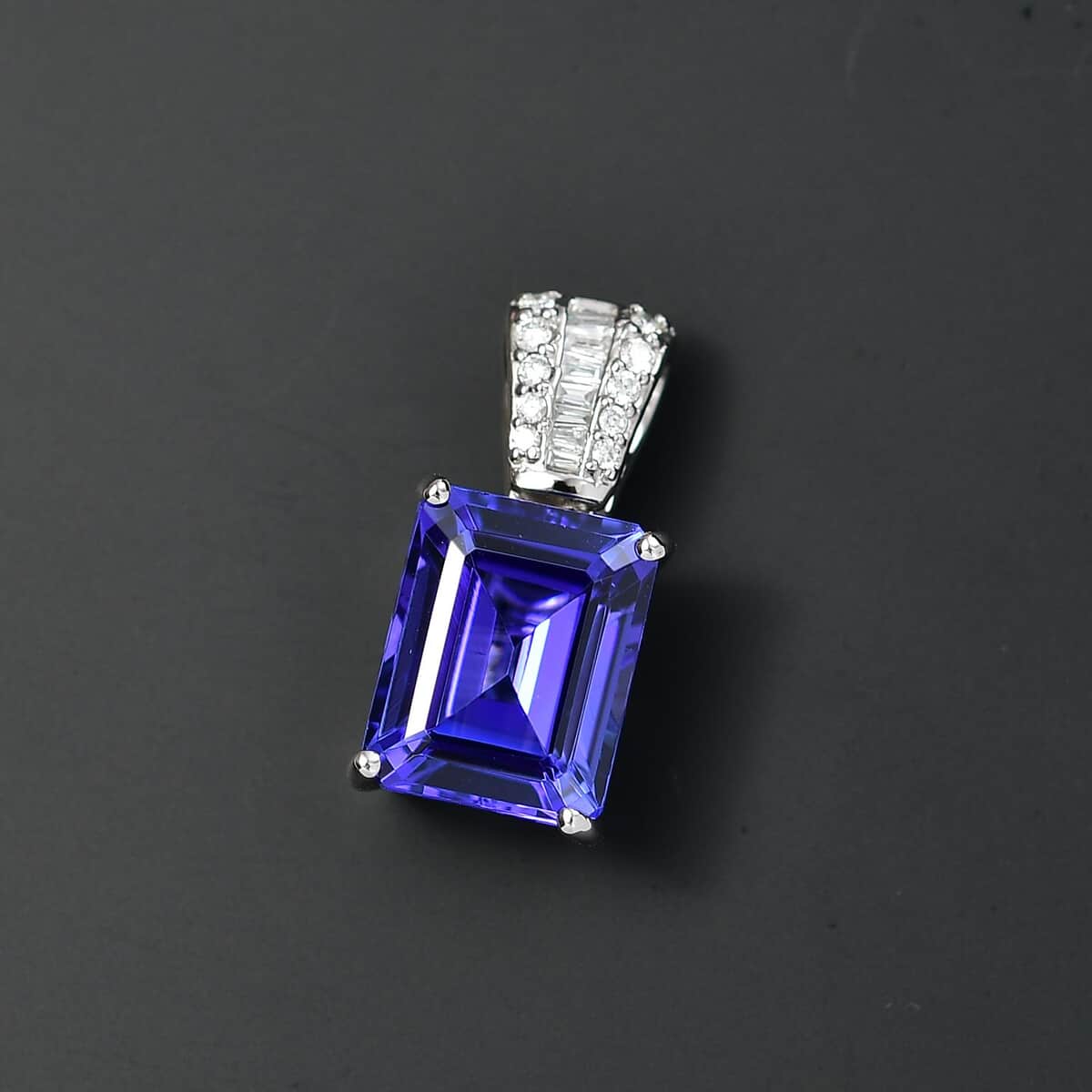 The Jennilee Certified & Appraised Rhapsody AAAA Tanzanite and E-F VS2 Diamond 4.40 ctw Statement Pendant in 950 Platinum image number 1