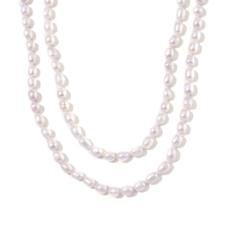 White Freshwater Pearl Necklace in ION Plated YG Stainless Steel 36 Inches