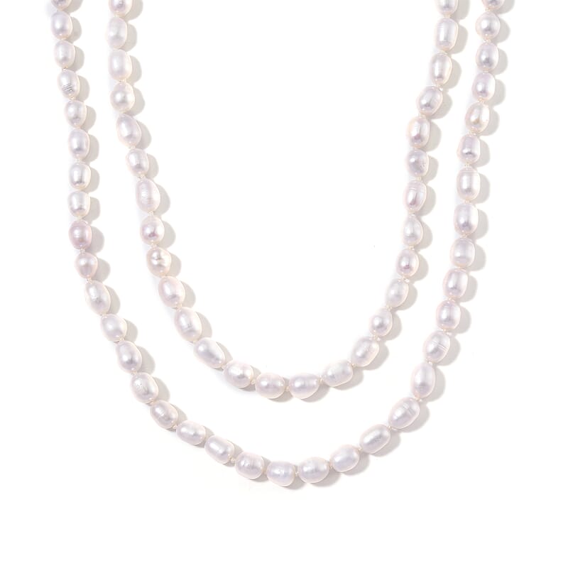 White Freshwater Pearl Necklace in ION Plated YG Stainless Steel 36 Inches