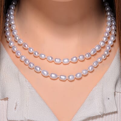White Freshwater Pearl Necklace in ION Plated YG Stainless Steel 36 Inches