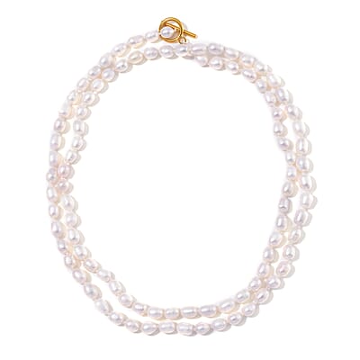 White Freshwater Pearl Necklace in ION Plated YG Stainless Steel 36 Inches