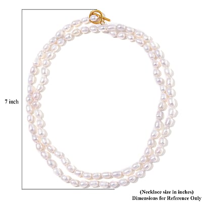 White Freshwater Pearl Necklace in ION Plated YG Stainless Steel 36 Inches