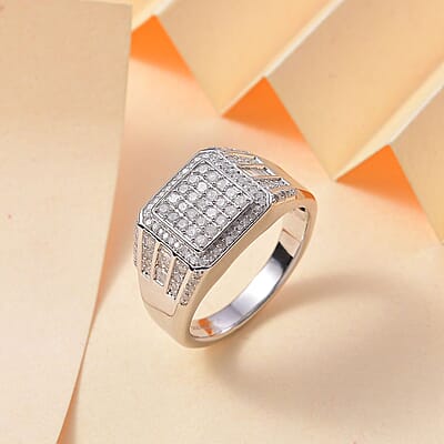 Diamond 1.00 ctw Men's Ring in Rhodium Over Sterling Silver (Size 10.0)