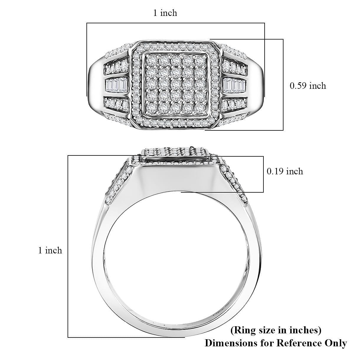 Diamond 1.00 ctw Men's Ring in Rhodium Over Sterling Silver (Size 10.0)