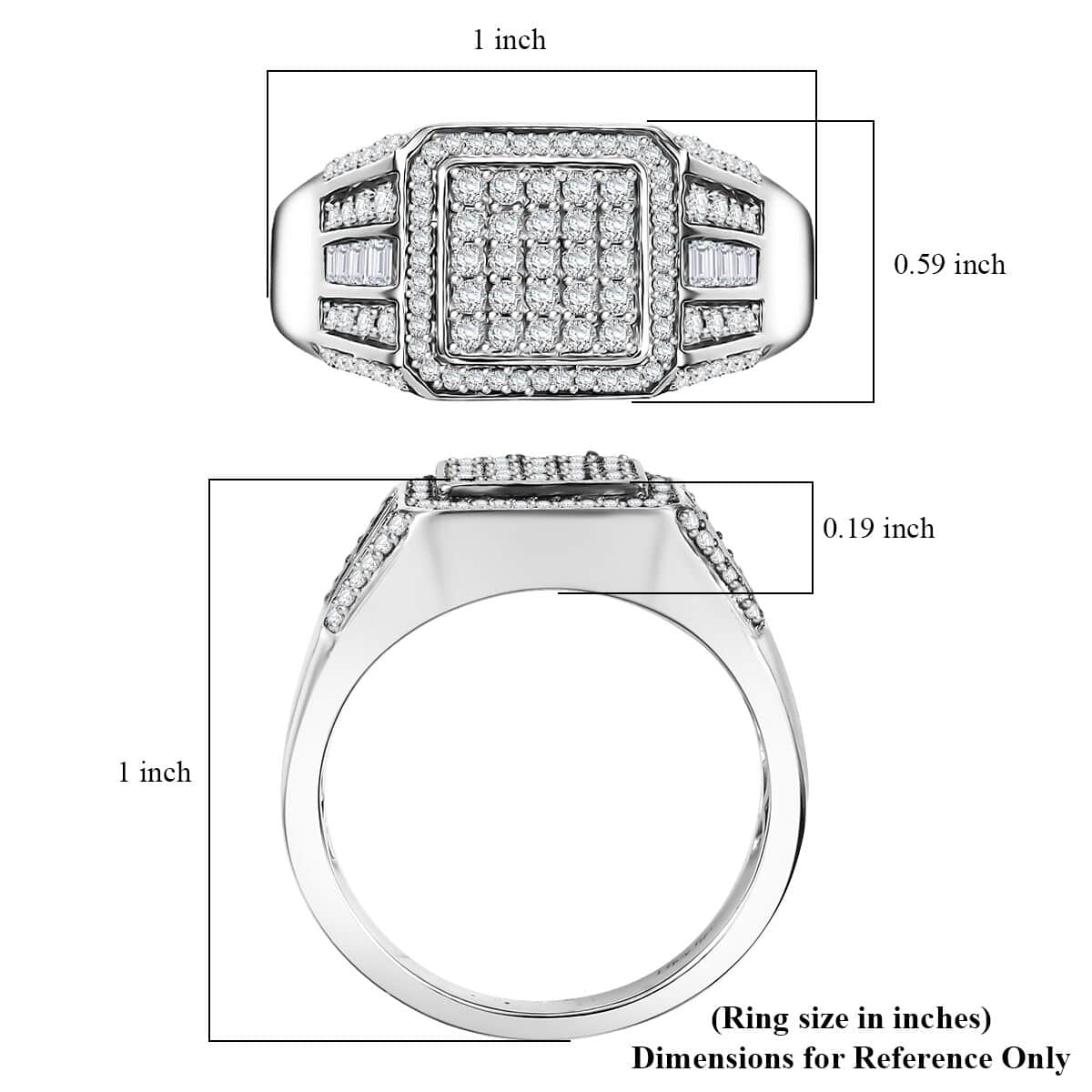 Diamond 1.00 ctw Men's Ring in Rhodium Over Sterling Silver (Size 10.0) image number 5