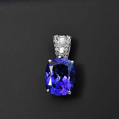 The Jennilee Certified & Appraised Rhapsody AAAA Tanzanite and E-F VS2 Diamond 3.95 ctw Statement Pendant in 950 Platinum
