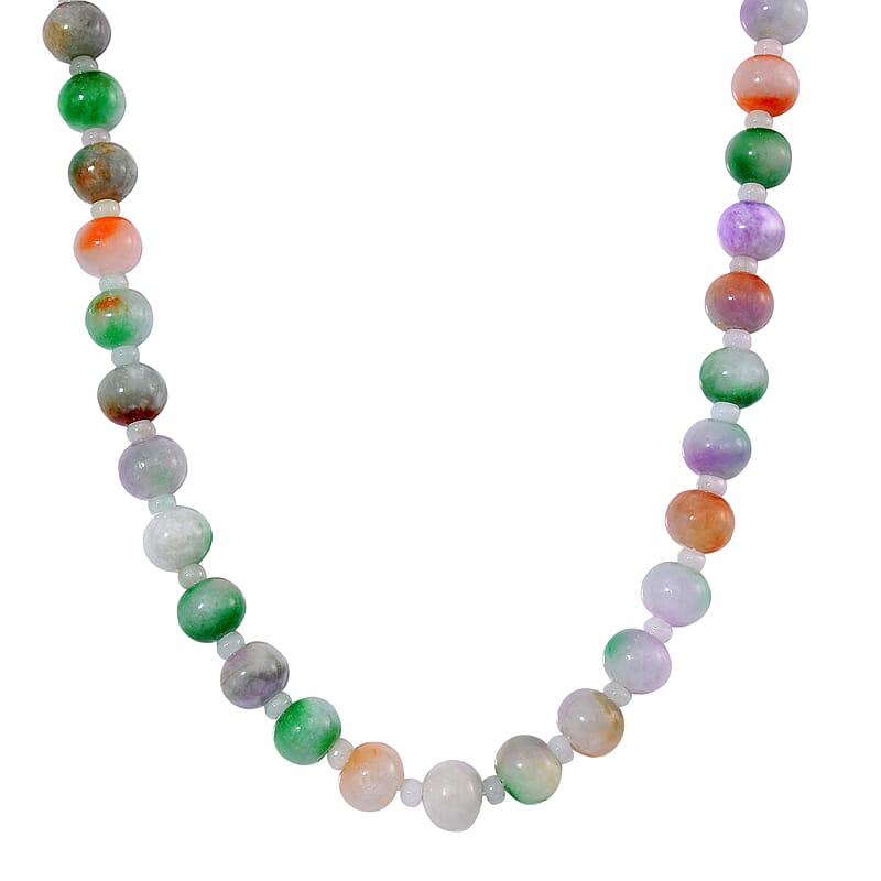 Multi Color Jade 590.00 ctw Carved Beaded Necklace in 14K YG Over Sterling Silver 20 Inches