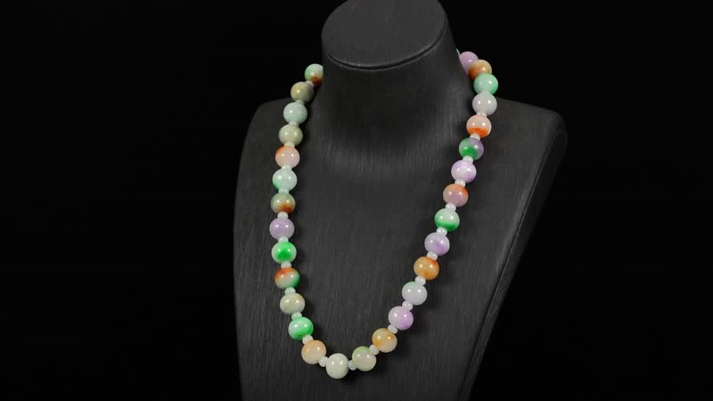 Multi Color Jade 590.00 ctw Carved Beaded Necklace in 14K YG Over Sterling Silver 20 Inches