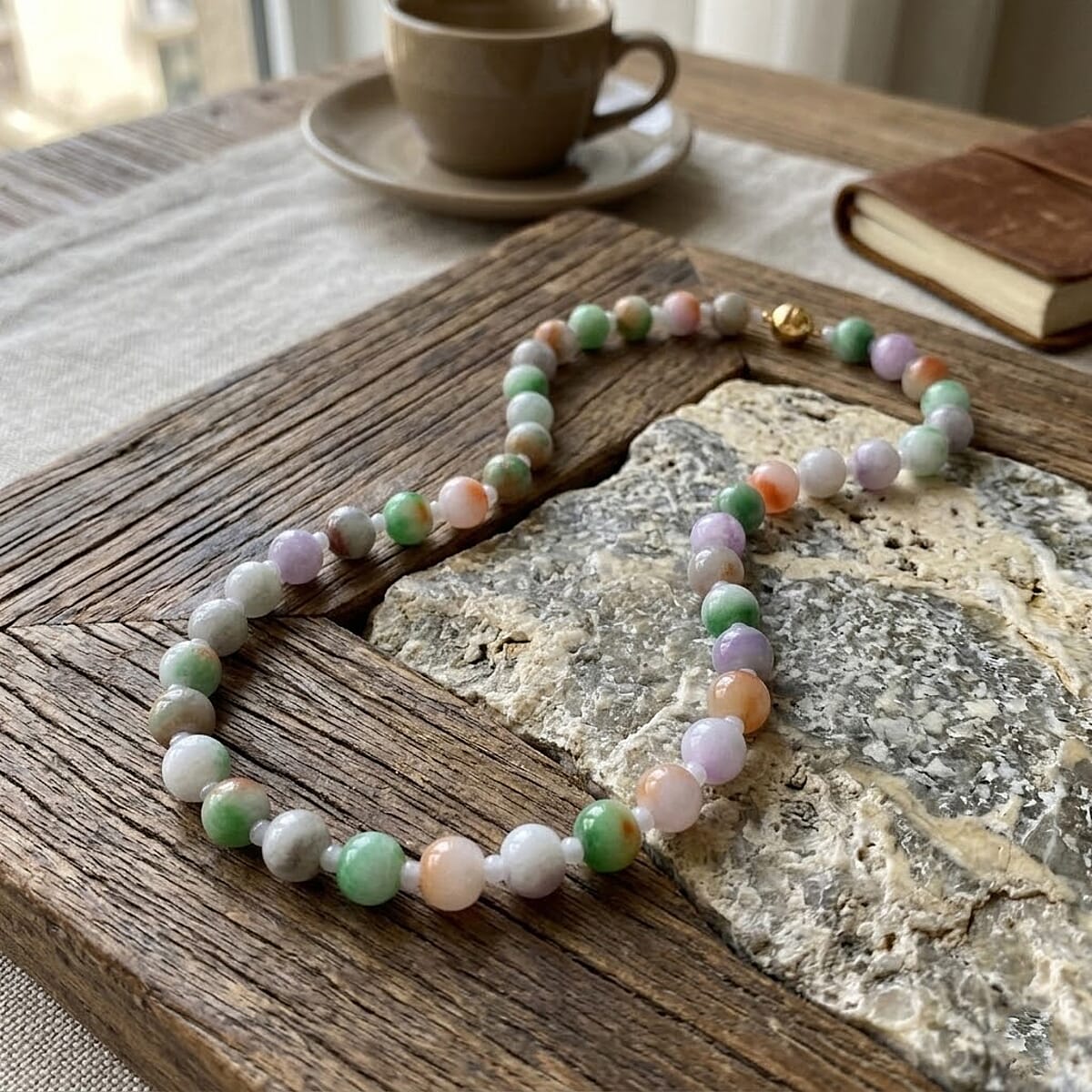 Multi Color Jade 590.00 ctw Carved Beaded Necklace in 14K YG Over Sterling Silver 20 Inches   image number 1