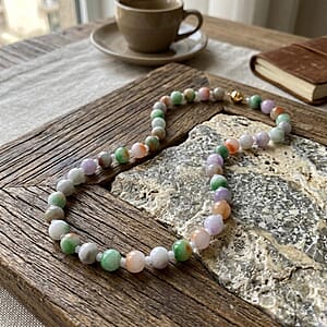 Multi Color Jade 590.00 ctw Carved Beaded Necklace in 14K YG Over Sterling Silver 20 Inches  