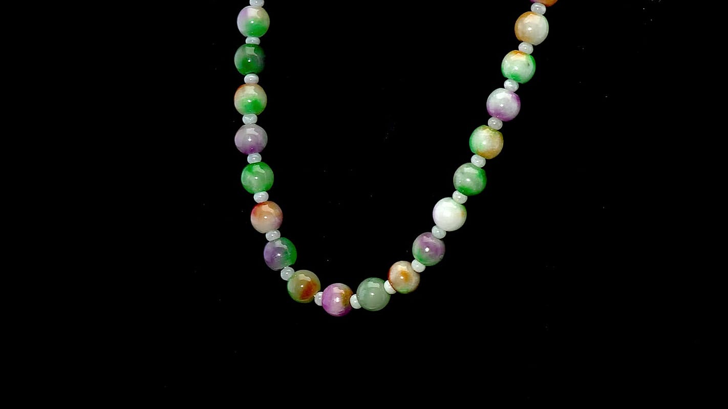 Multi Color Jade 590.00 ctw Carved Beaded Necklace in 14K YG Over Sterling Silver 20 Inches