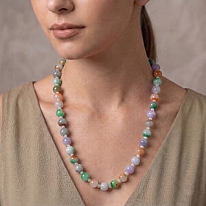 Multi Color Jade 590.00 ctw Carved Beaded Necklace in 14K YG Over Sterling Silver 20 Inches  
