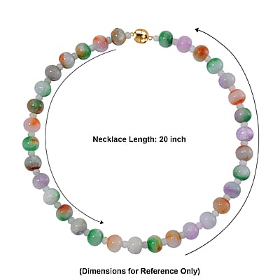 Multi Color Jade 590.00 ctw Carved Beaded Necklace in 14K YG Over Sterling Silver 20 Inches