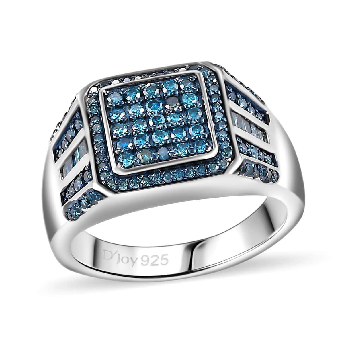 Blue Diamond (IR) Men's Ring in Rhodium Over Sterling Silver (Size 10.0) 1.00 ctw image number 0