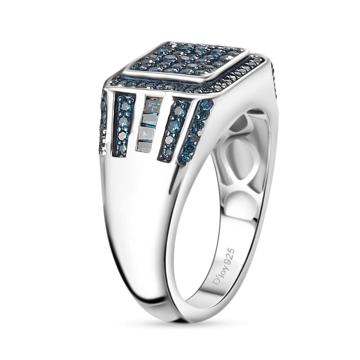 Blue Diamond (IR) Men's Ring in Rhodium Over Sterling Silver (Size 10.0) 1.00 ctw image number 3