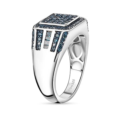 Blue Diamond 1.00 ctw Men's Ring in Rhodium Over Sterling Silver (Size 10.0)