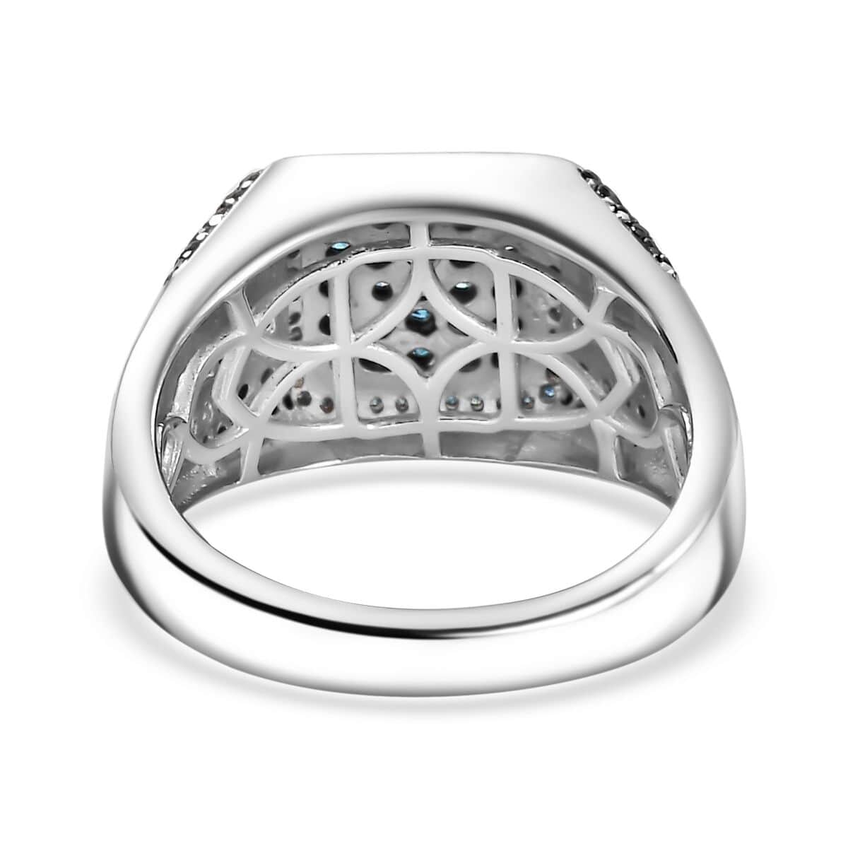 Blue Diamond (IR) Men's Ring in Rhodium Over Sterling Silver (Size 10.0) 1.00 ctw image number 4