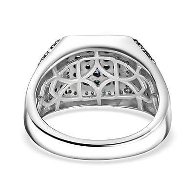 Blue Diamond 1.00 ctw Men's Ring in Rhodium Over Sterling Silver (Size 10.0)