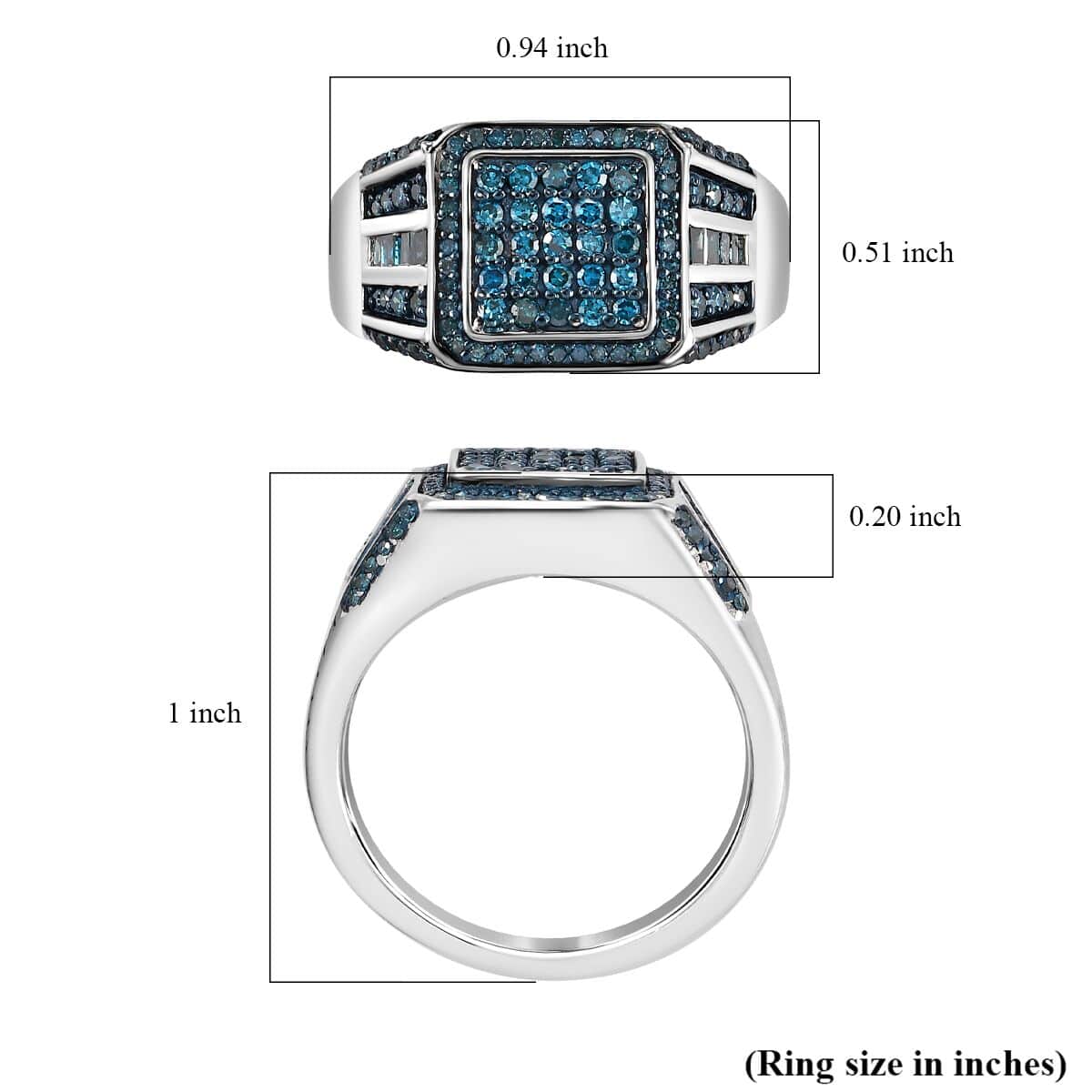 Blue Diamond (IR) Men's Ring in Rhodium Over Sterling Silver (Size 10.0) 1.00 ctw image number 5