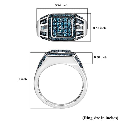 Blue Diamond 1.00 ctw Men's Ring in Rhodium Over Sterling Silver (Size 10.0)