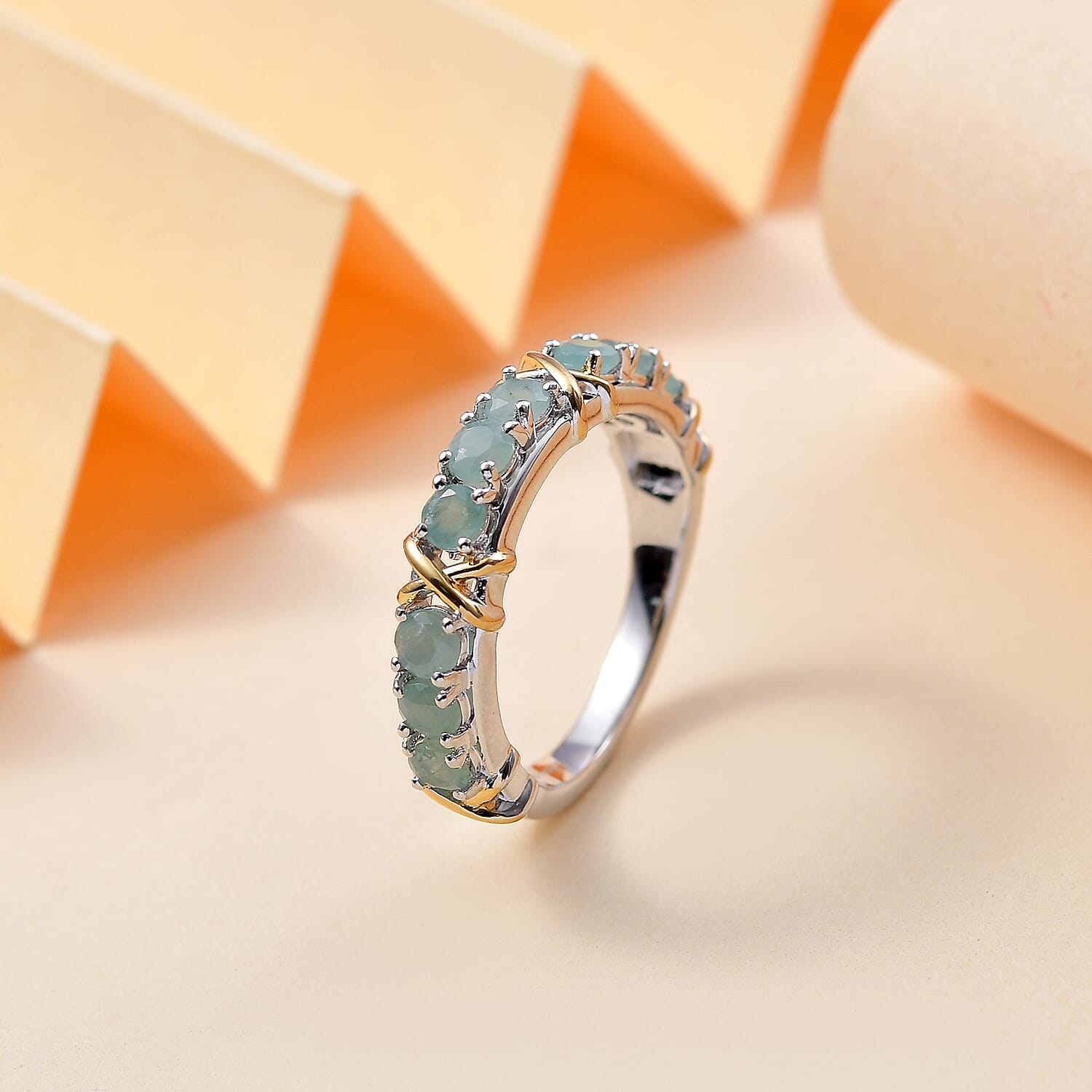 Grandidierite 1.15 ctw XOXO Ring in 18K Vermeil YG and Rhodium Over Sterling Silver (Size 10.0)