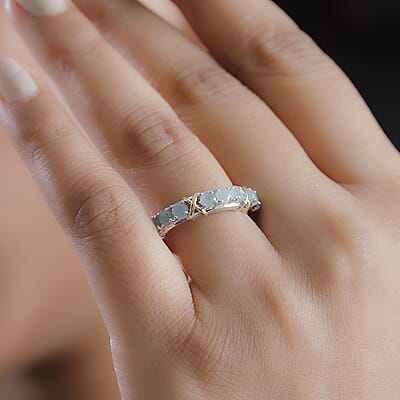 Grandidierite 1.15 ctw XOXO Ring in 18K Vermeil YG and Rhodium Over Sterling Silver (Size 10.0)