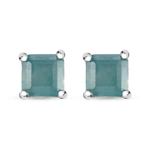 Asscher Cut Grandidierite 0.75 ctw Stud Earrings in Rhodium Over Sterling Silver