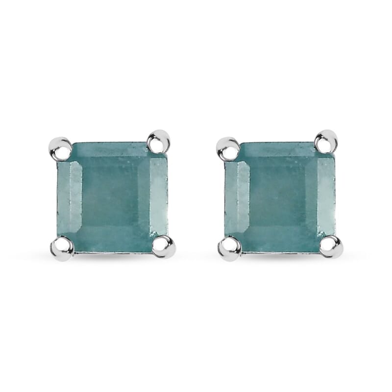 D'Joy Asscher Cut Grandidierite 0.75 ctw Stud Earrings in Rhodium Over Sterling Silver
