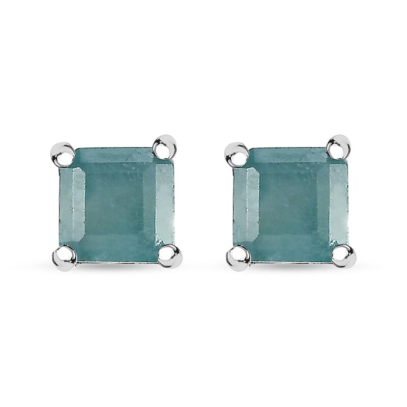 D'Joy Asscher Cut Grandidierite 0.75 ctw Stud Earrings in Rhodium Over Sterling Silver
