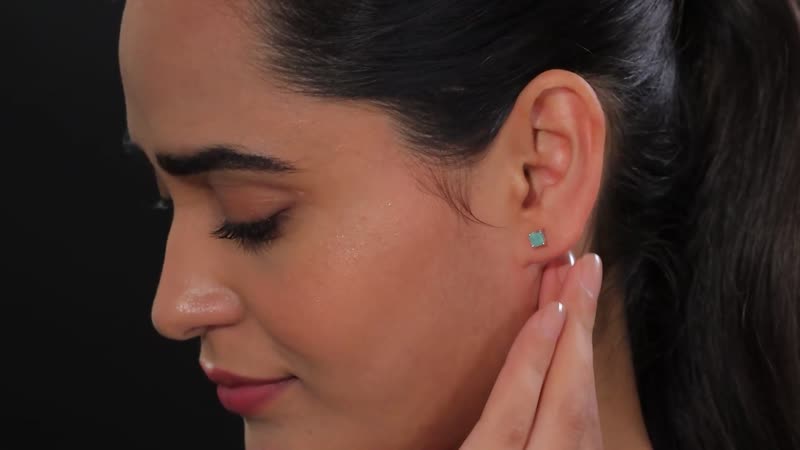 D'Joy Asscher Cut Grandidierite 0.75 ctw Stud Earrings in Rhodium Over Sterling Silver