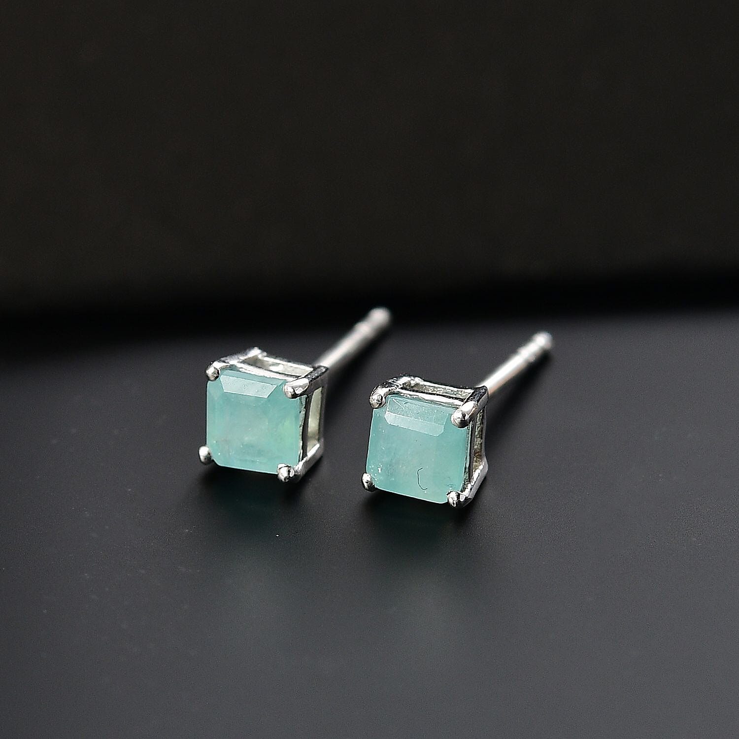 D'Joy Asscher Cut Grandidierite 0.75 ctw Stud Earrings in Rhodium Over Sterling Silver