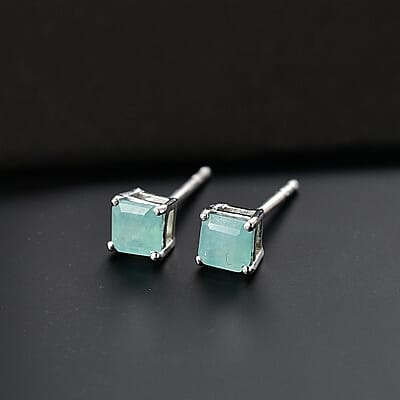 D'Joy Asscher Cut Grandidierite 0.75 ctw Stud Earrings in Rhodium Over Sterling Silver