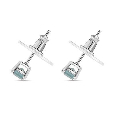 D'Joy Asscher Cut Grandidierite 0.75 ctw Stud Earrings in Rhodium Over Sterling Silver