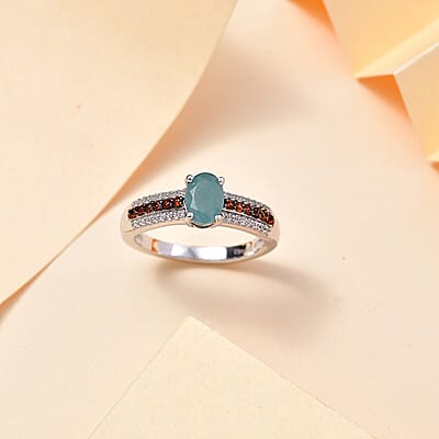 D'Joy Grandidierite, Brown and White Zircon 1.15 ctw Ring in Rhodium Over Sterling Silver (Size 10.0)