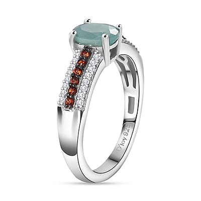 D'Joy Grandidierite, Brown and White Zircon 1.15 ctw Ring in Rhodium Over Sterling Silver (Size 10.0)