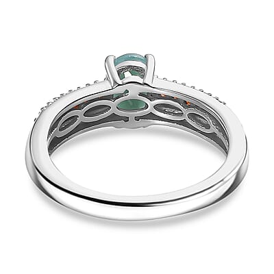 D'Joy Grandidierite, Brown and White Zircon 1.15 ctw Ring in Rhodium Over Sterling Silver (Size 10.0)