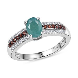 D'Joy Grandidierite, Brown and White Zircon 1.15 ctw Ring in Rhodium Over Sterling Silver (Size 7.0)